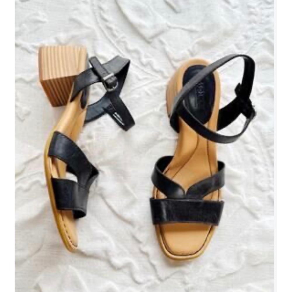 Born Womens Black Leather Strappy Block Heel Sandals BR0073503 7M New